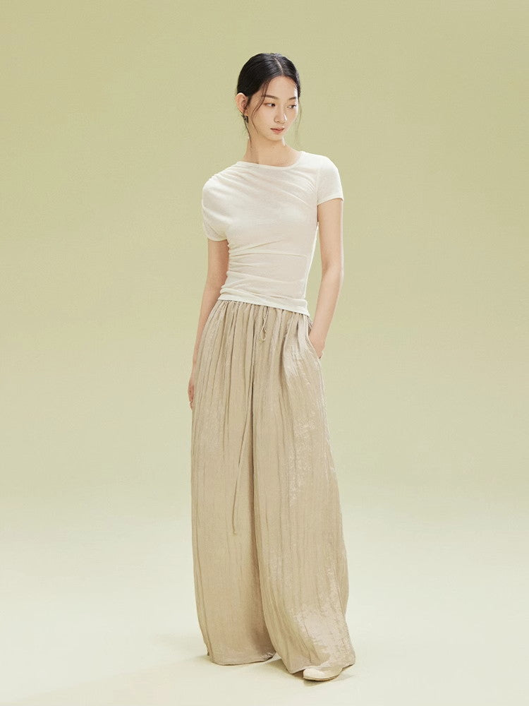 Crumply Wrinkled Casual Loose Relax Wide-Pants