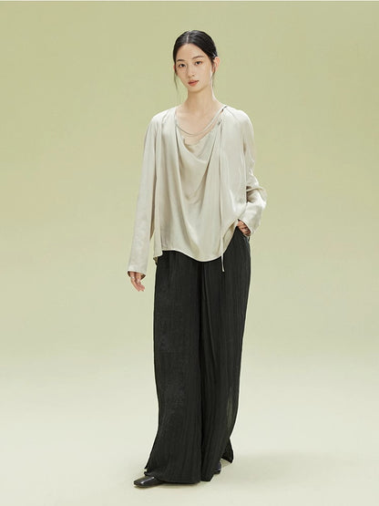 Drape Loose Long-Sleeve Natural Tops