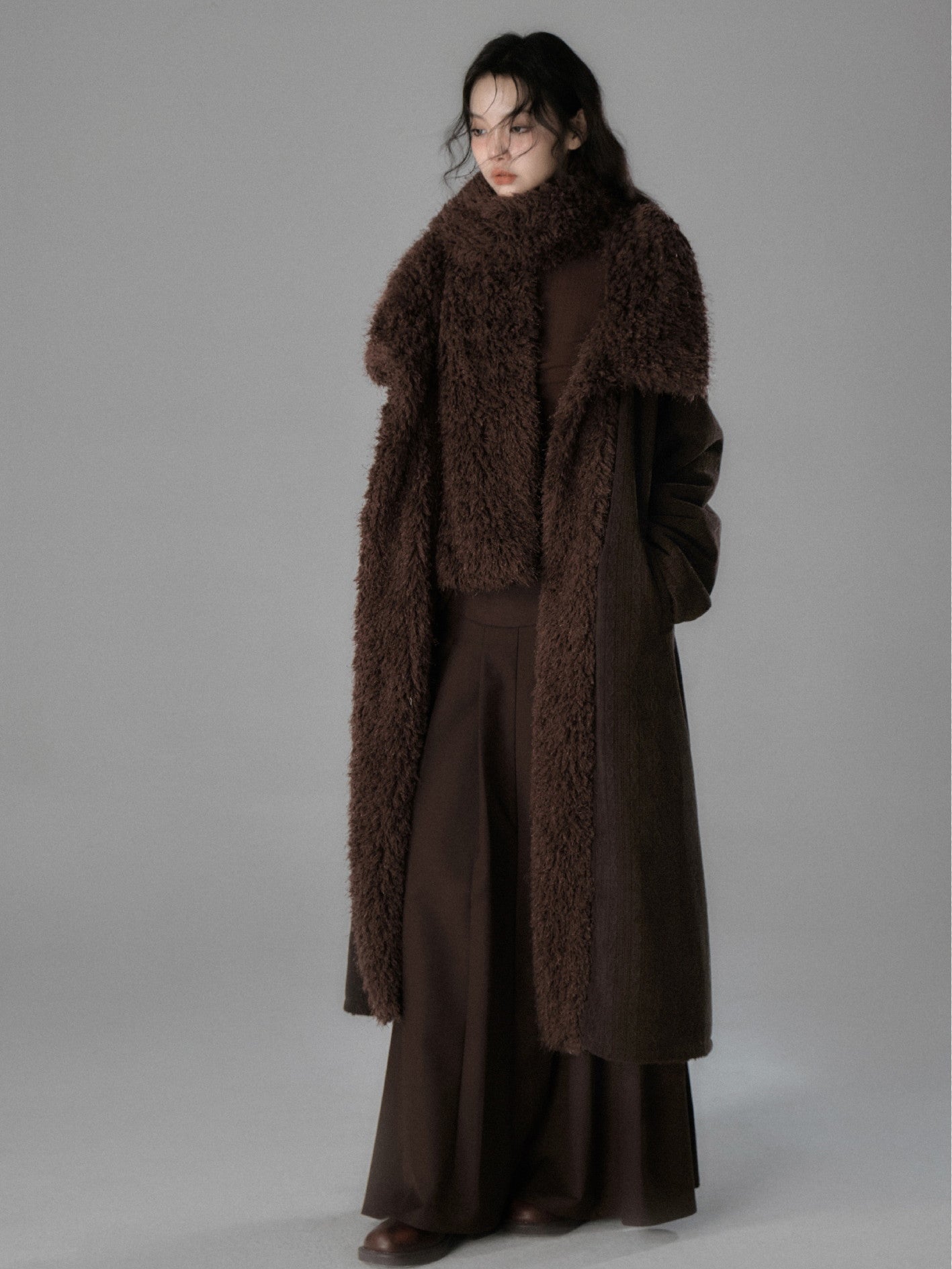 Boa＆Knit Retro Fluffily Warm Ovresize Long-Coat