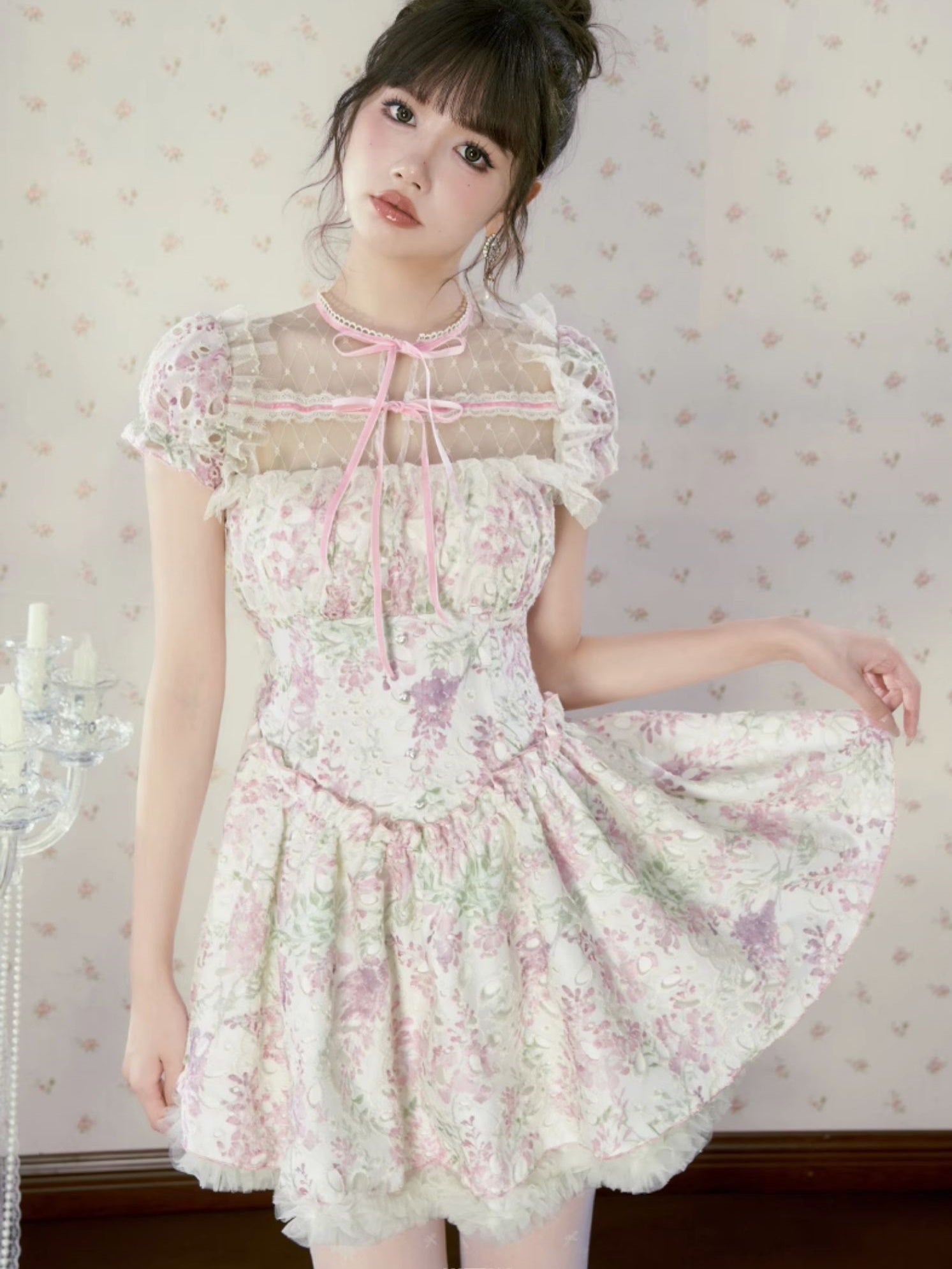 Flower Lace Feminine Ribbon Cute One-Piece