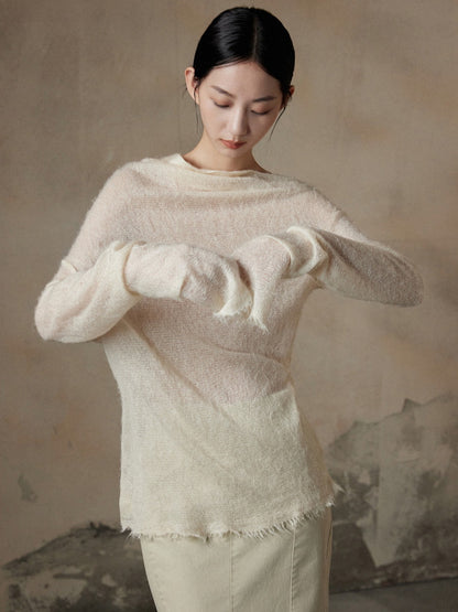 Thin Asymmetry One-Shoulder Soft Mohair-Knit