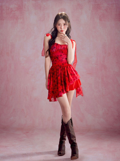 CIFFON FLOWER Short VIVID ONE-PIECE