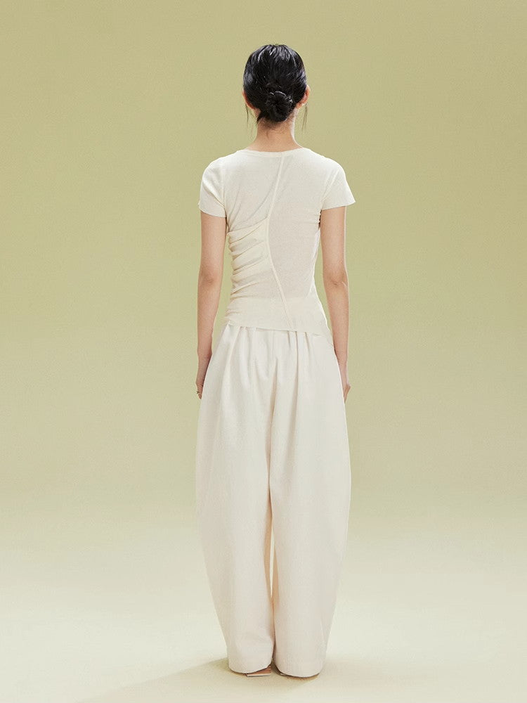 Simple Side-Leg Plain High-Waist Pants