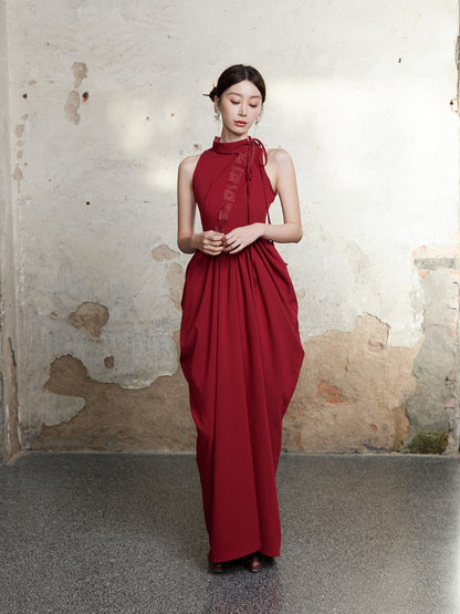 Nichi Drape Balloon American-Sleeve Elegant Dress