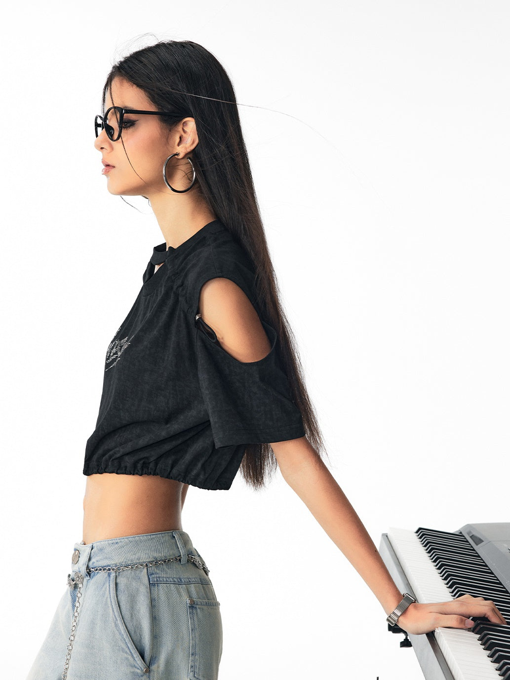 Open-shoulder Drawstring Unique Cropped Tops