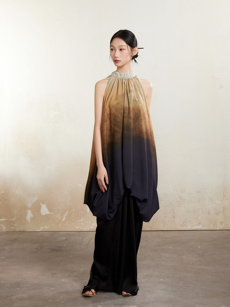 Set-Up Nichi Drape Flare No-Sleeve Gradation Blouse＆Long-Skirt