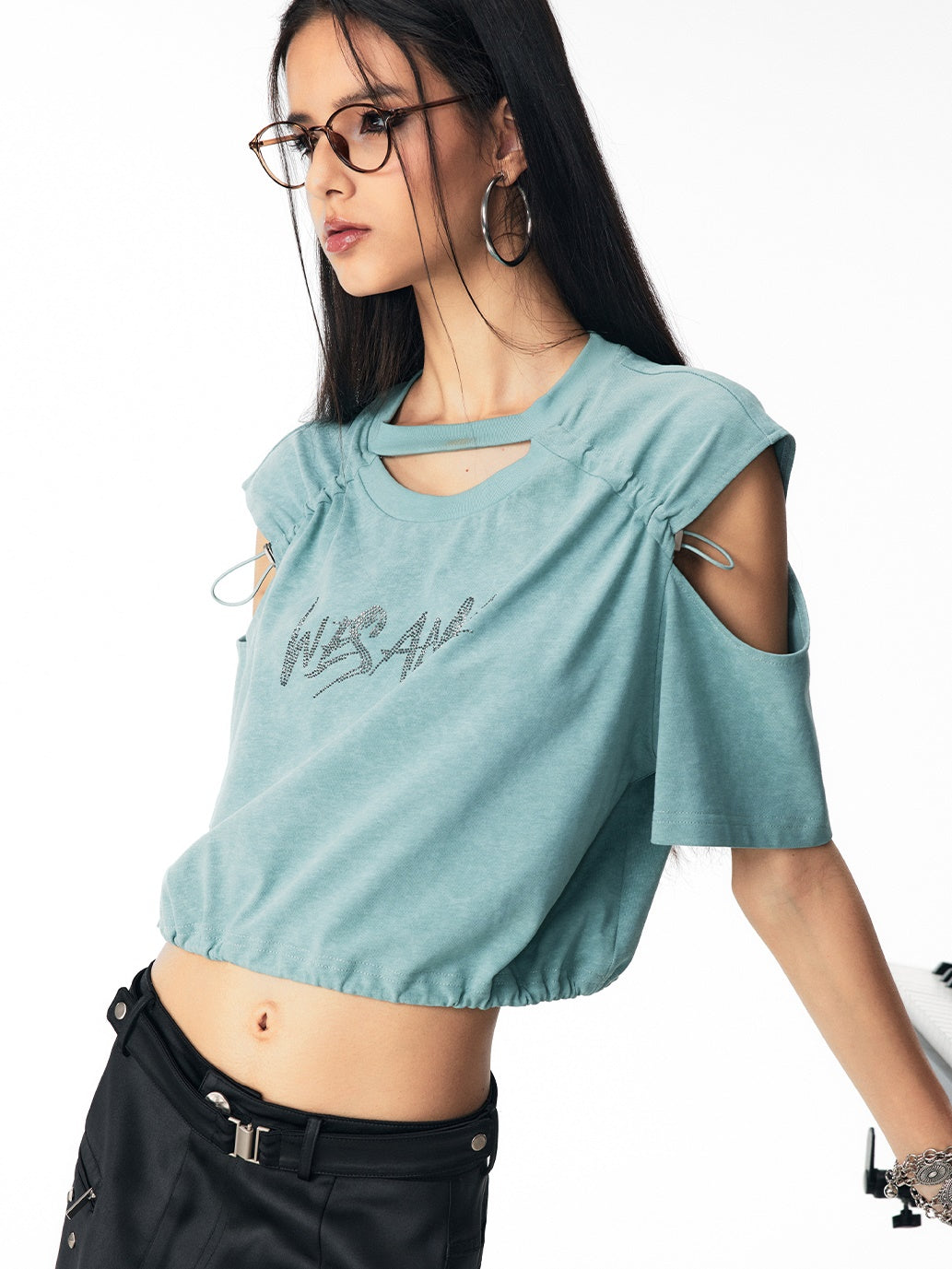 Open-shoulder Drawstring Unique Cropped Tops