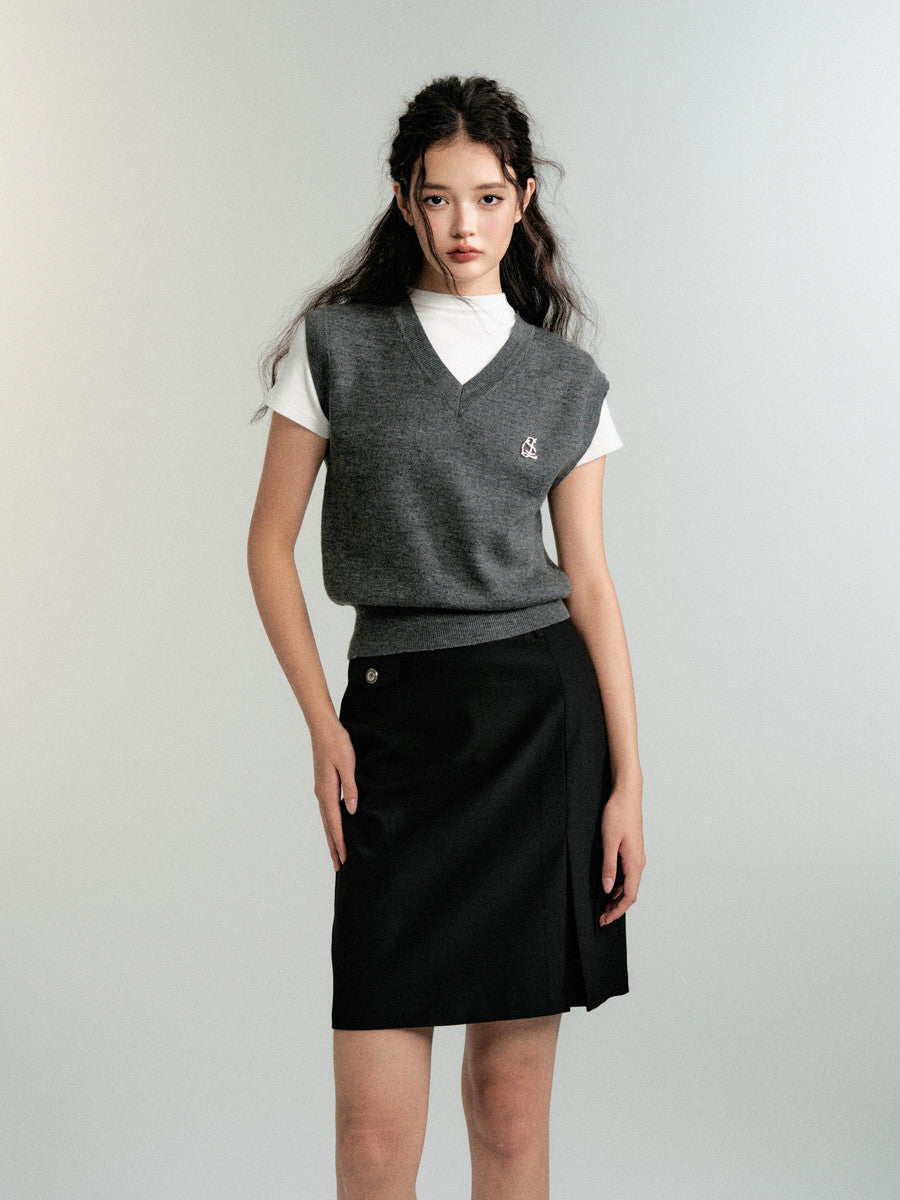 Simple Middle High-Waist Plain Skirt