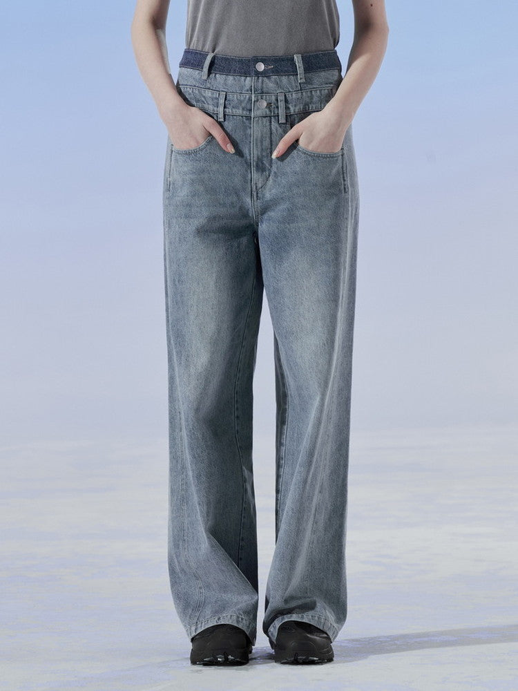 Denim Straight Washed Loose Casual Plain Pants