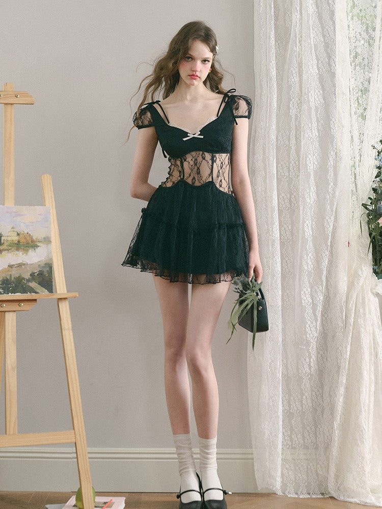 Sexy Lace Flower Nichi Short Dress