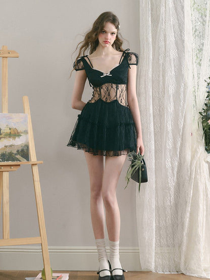 Sexy Lace Flower Nichi Short Dress