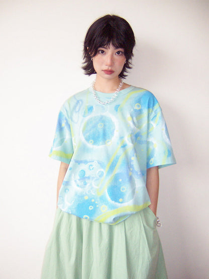 Bubble Refreshing Oversize U-Neck Casual T-Shirt