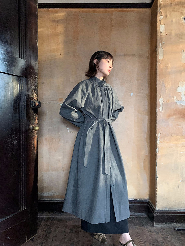 Retro Stando-Collar Chic Long-Coat