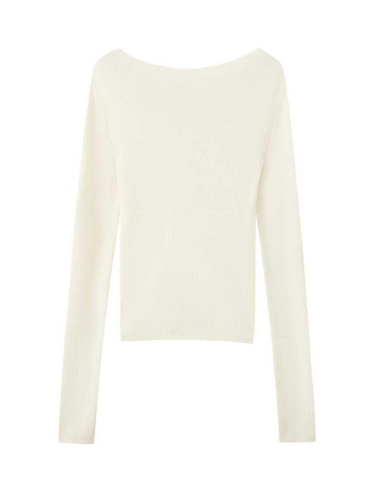 Simple Smooth Rib Boat-Neck Slim Classy Knit