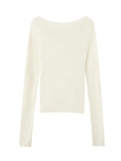 Simple Smooth Rib Boat-Neck Slim Classy Knit