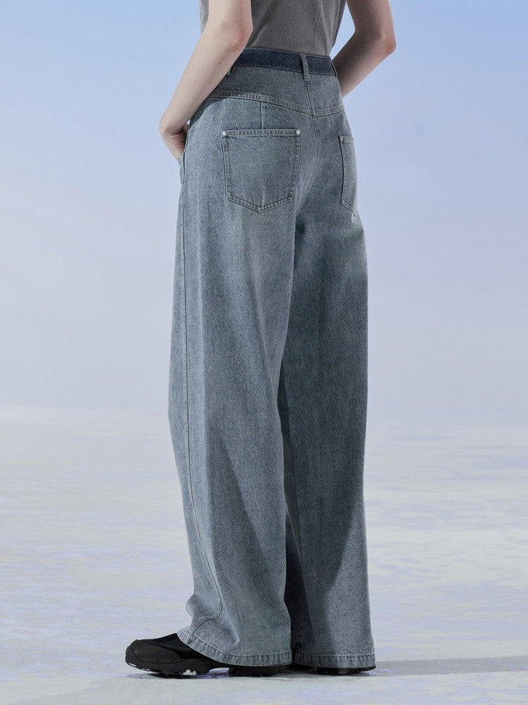 Denim Straight Washed Loose Casual Plain Pants