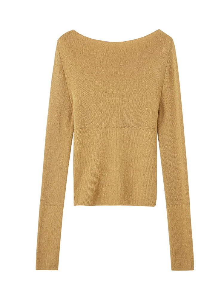 Simple Smooth Rib Boat-Neck Slim Classy Knit