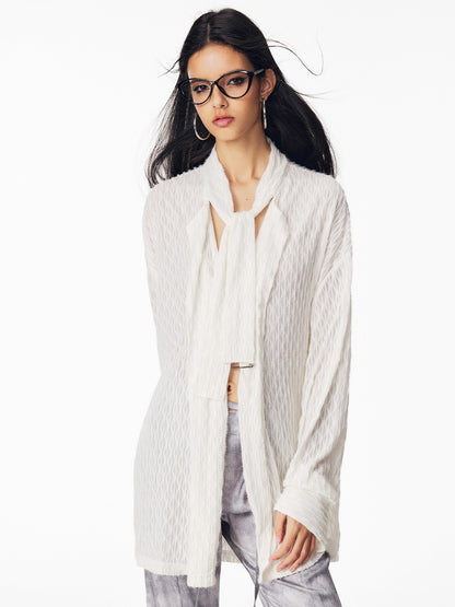 Sheer Tie Oversize Wrinkled Shirt