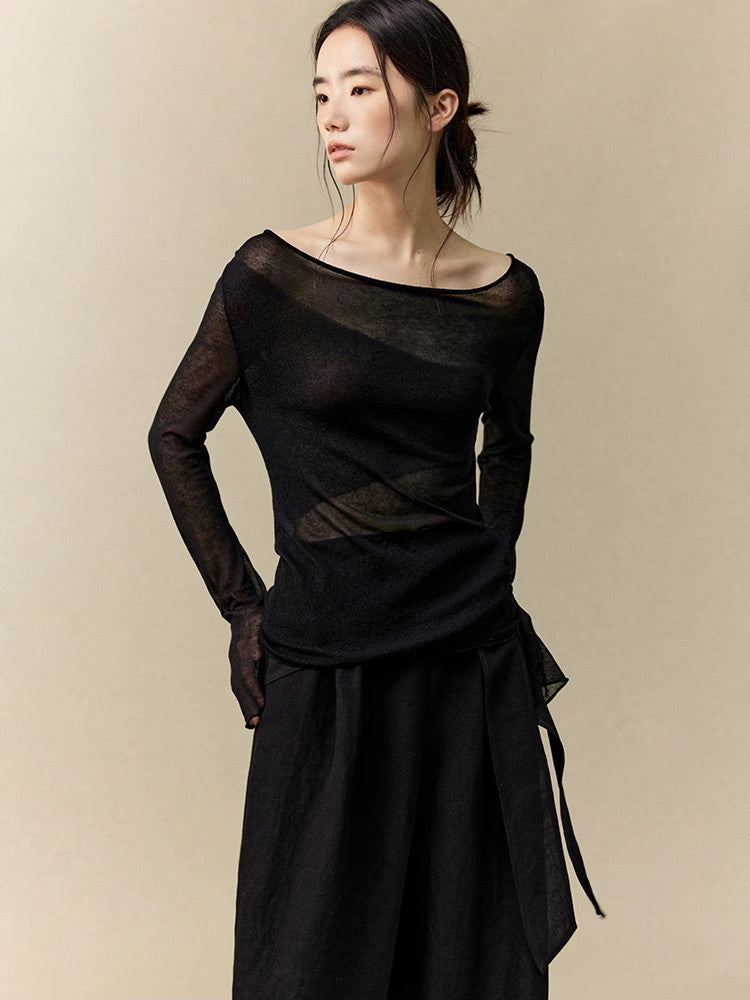 Sheer Drape Simple Slim Classy Knit