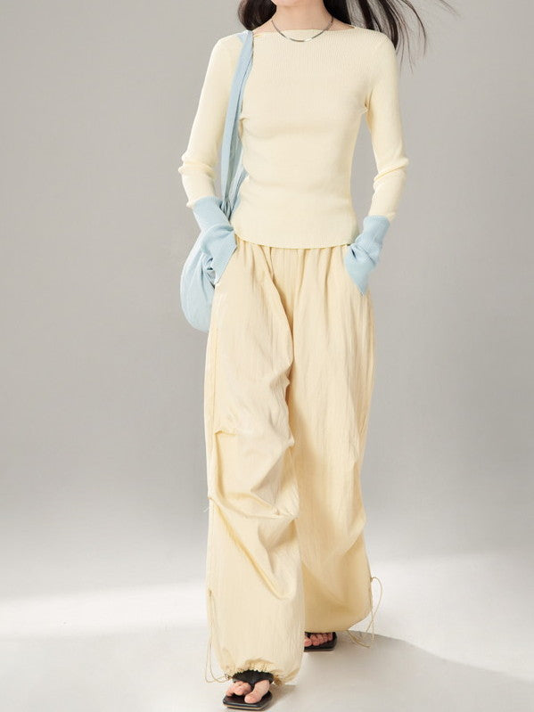 Drawstring Straight Casual Drape Pants