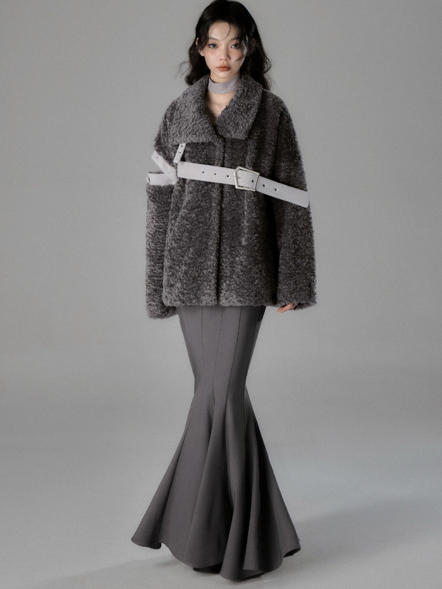 Belt Nichi Loose Casual Warm Retro Corduroy Boa-Jacket＆Long-Skirt