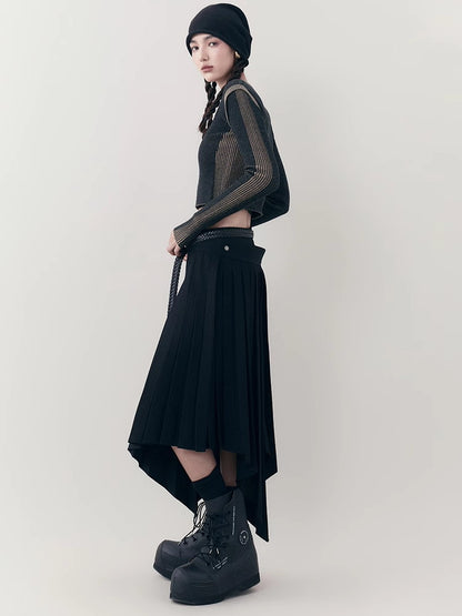 Asymmetry Long Plain Hem Long-Skirt