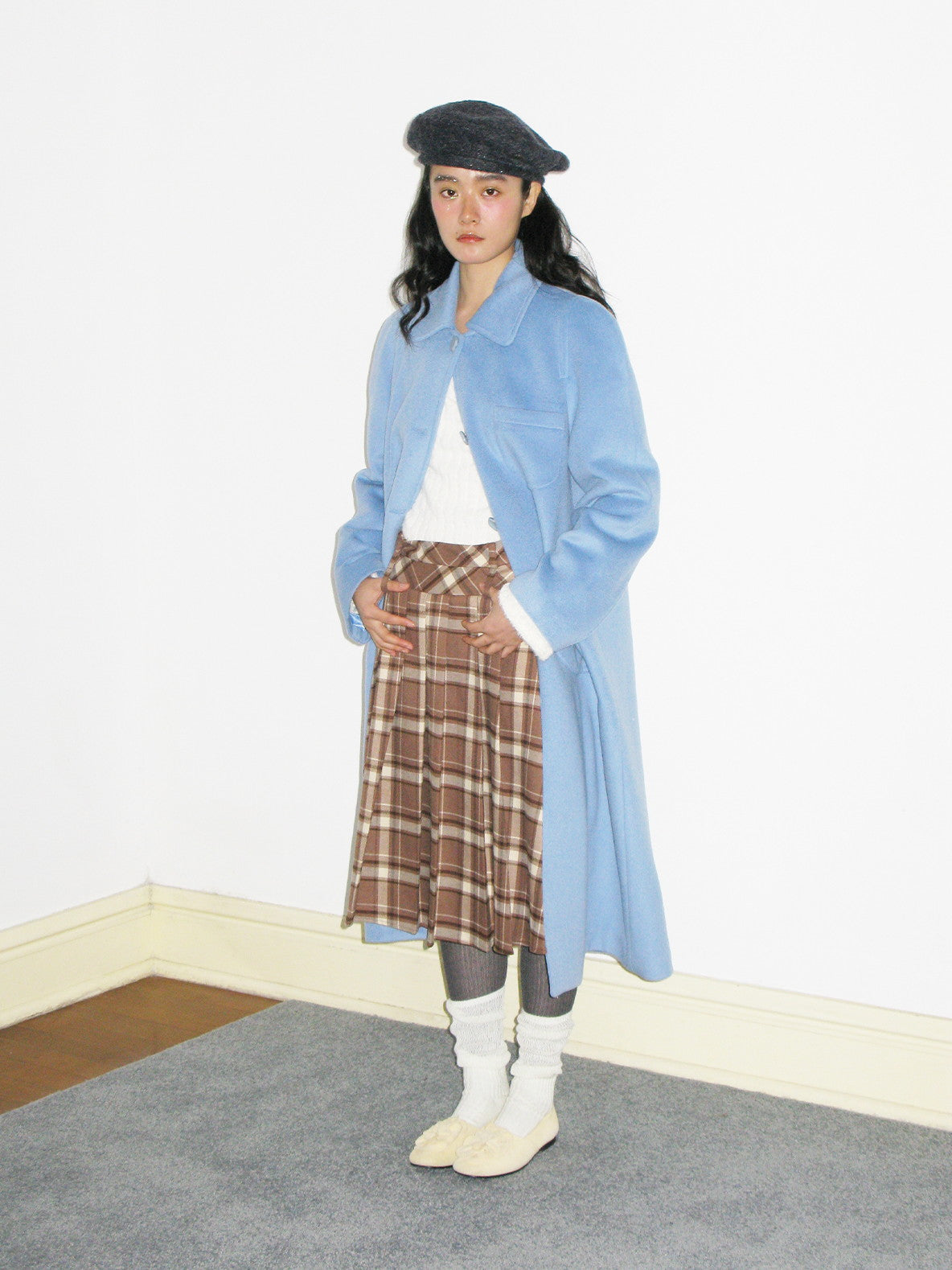 양모 긴 세련된 단순한 Soutien Collar-coat