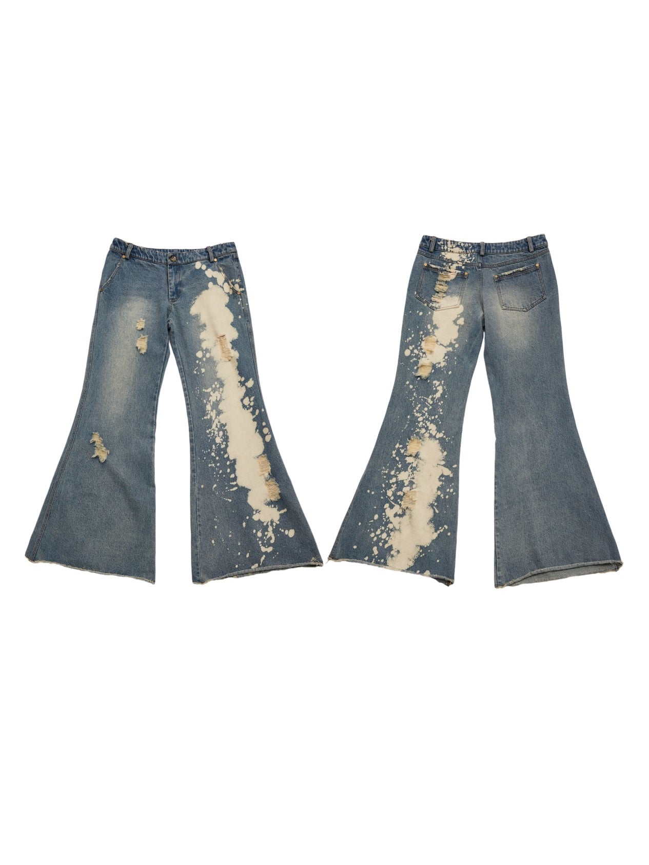 Damage Paint Denim Wide-Leg Flare-Pants