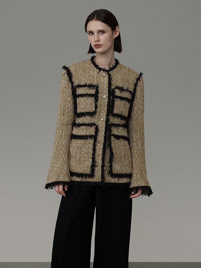 Bi-Color Tweed Fringe Formal High-End No-Color-Jacket