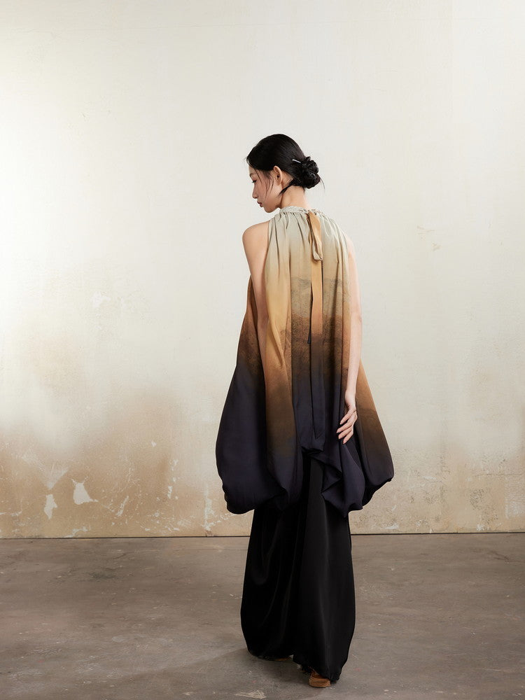 Set-Up Nichi Drape Flare No-Sleeve Gradation Blouse＆Long-Skirt