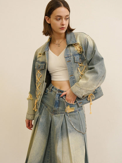 Washed Lace-Up Vintage Retro Nichi Jacket