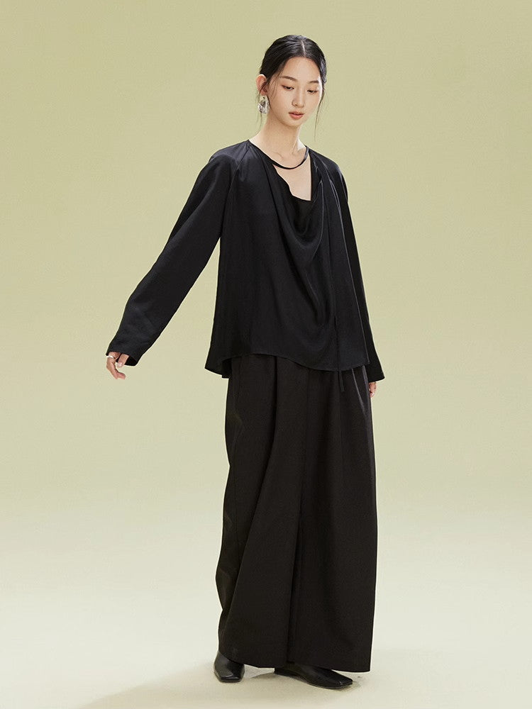 Simple Side-Leg Plain High-Waist Pants