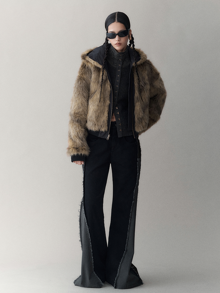 Reversible Luxus flauschig Hoodie High-End Fur-Jacket