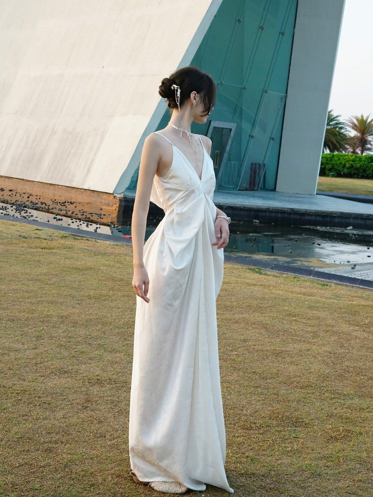 Camisole Back-Ribbon Long Drape Elegant Dress