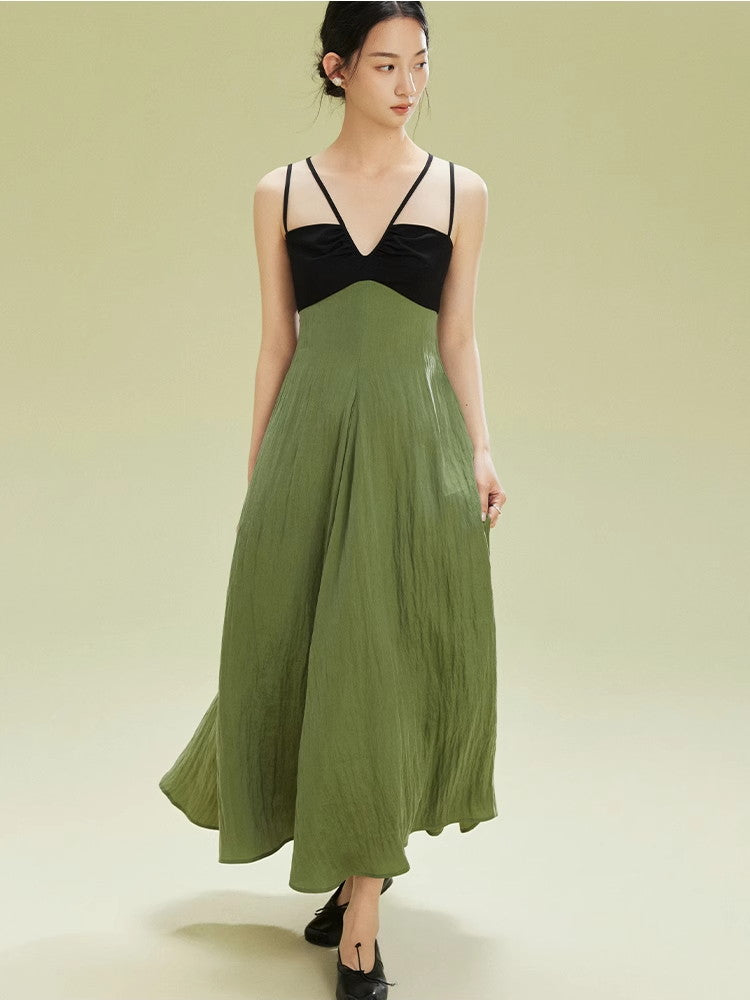 Nichi Flare Camisole Crumply Wrinkled Sexy Long Dress