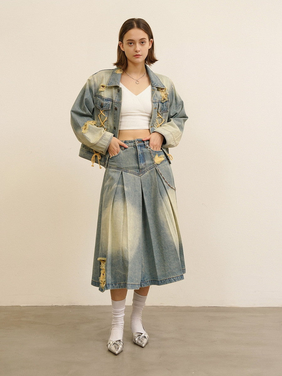 Washed Lace-Up Vintage Retro Nichi Jacket