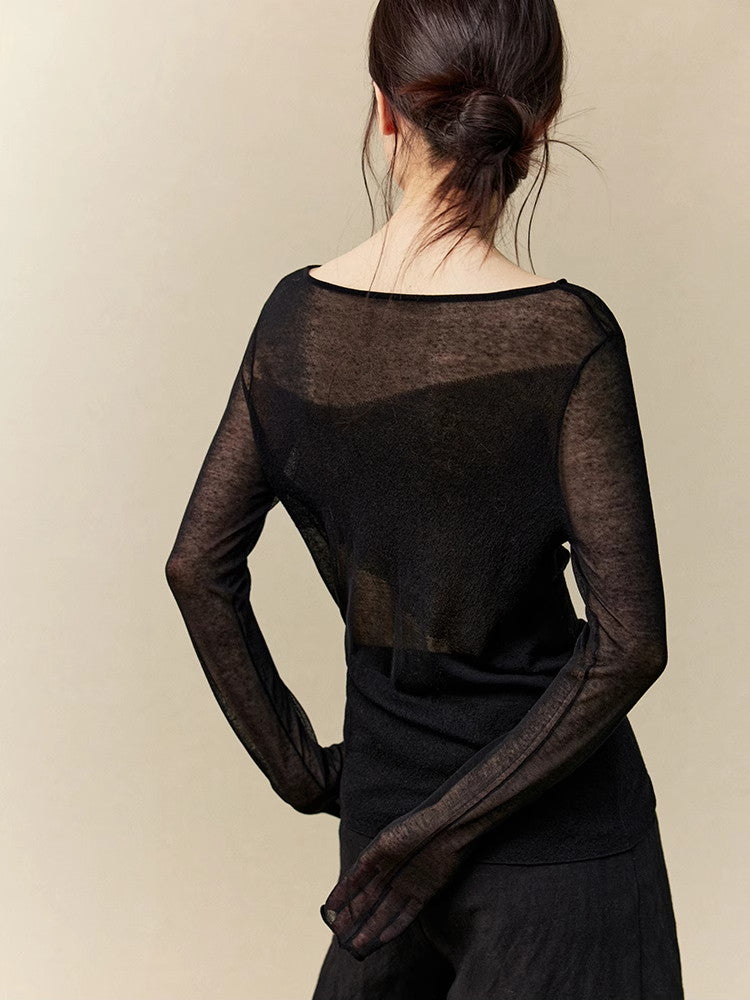 Sheer Drape Simple Slim Classy Knit