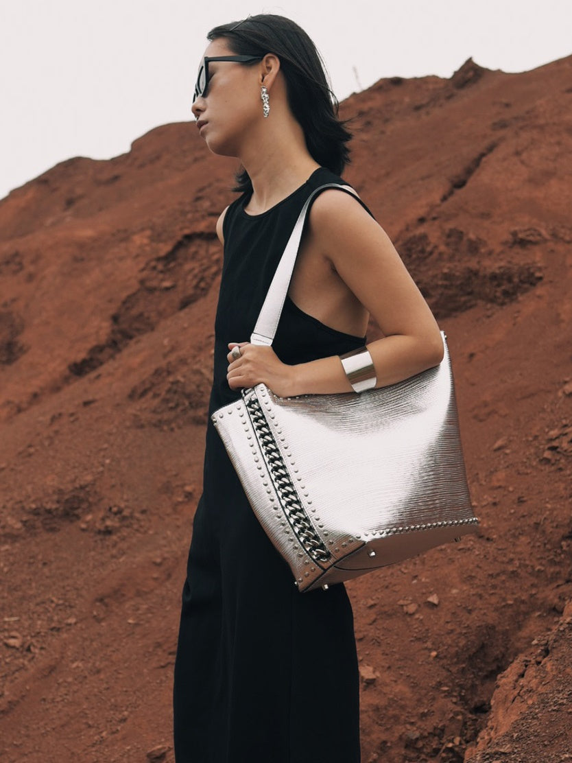 Leather Studs Glossy Metallic Bucket-Bag – ARCANA ARCHIVE