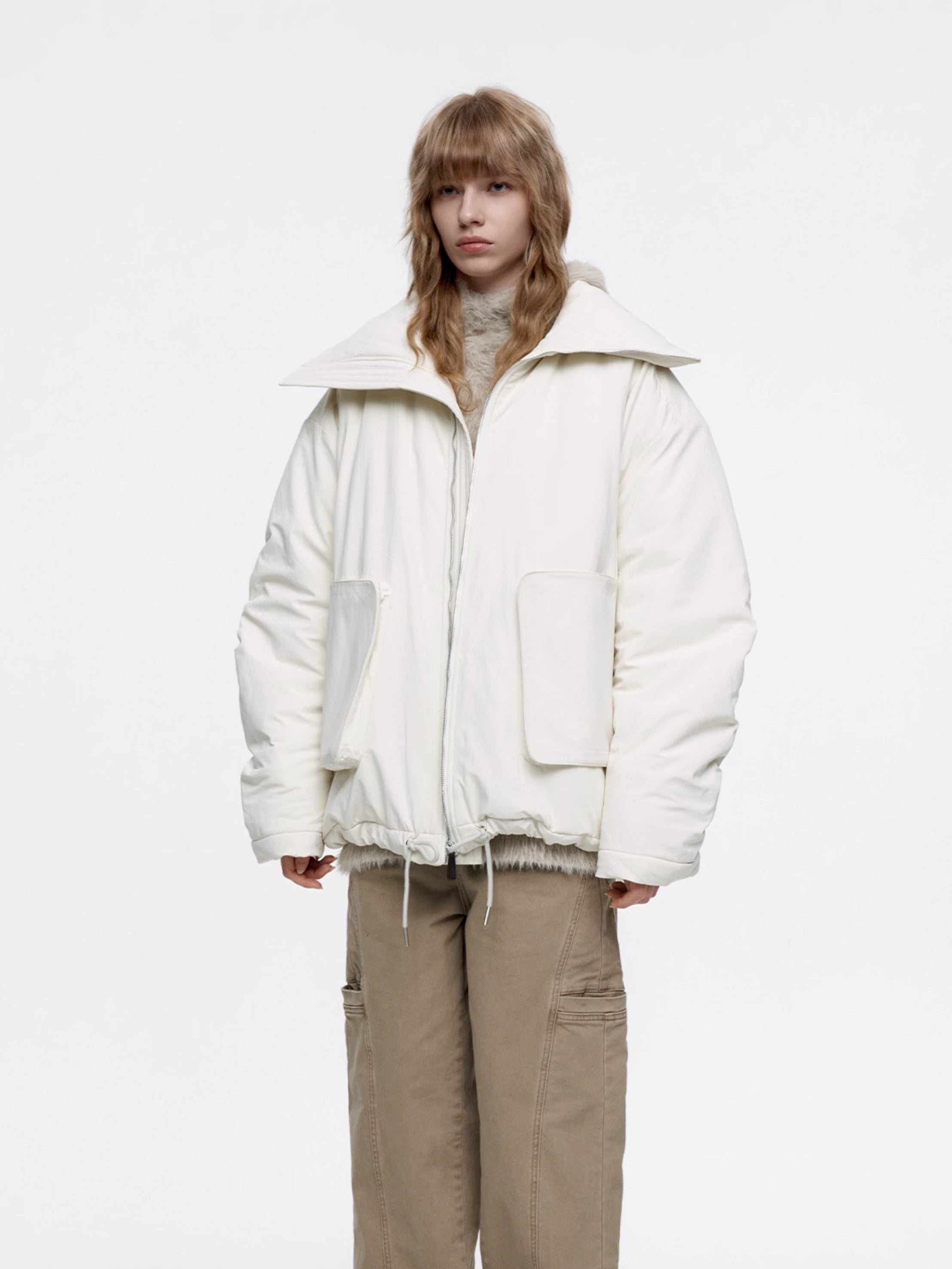 Thick Plain Simple Casual Oversize Big-Pocket Jacket