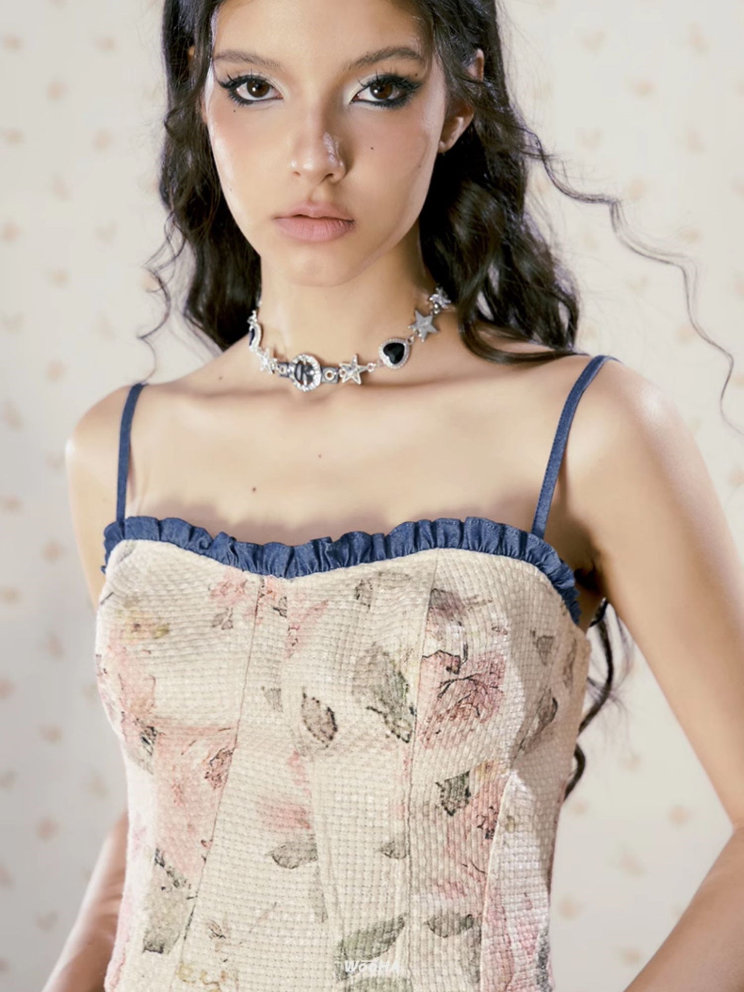 Lace-Up Flower Retro Cropped Sweet Camisole &amp; Wide-Pants