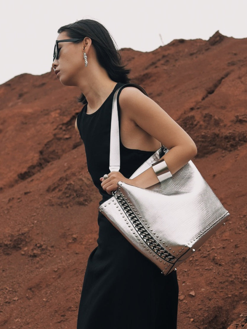 Leather Studs Glossy Metallic Bucket-Bag – ARCANA ARCHIVE