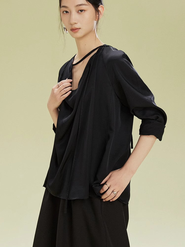 Drape Loose Long-Sleeve Natural Tops