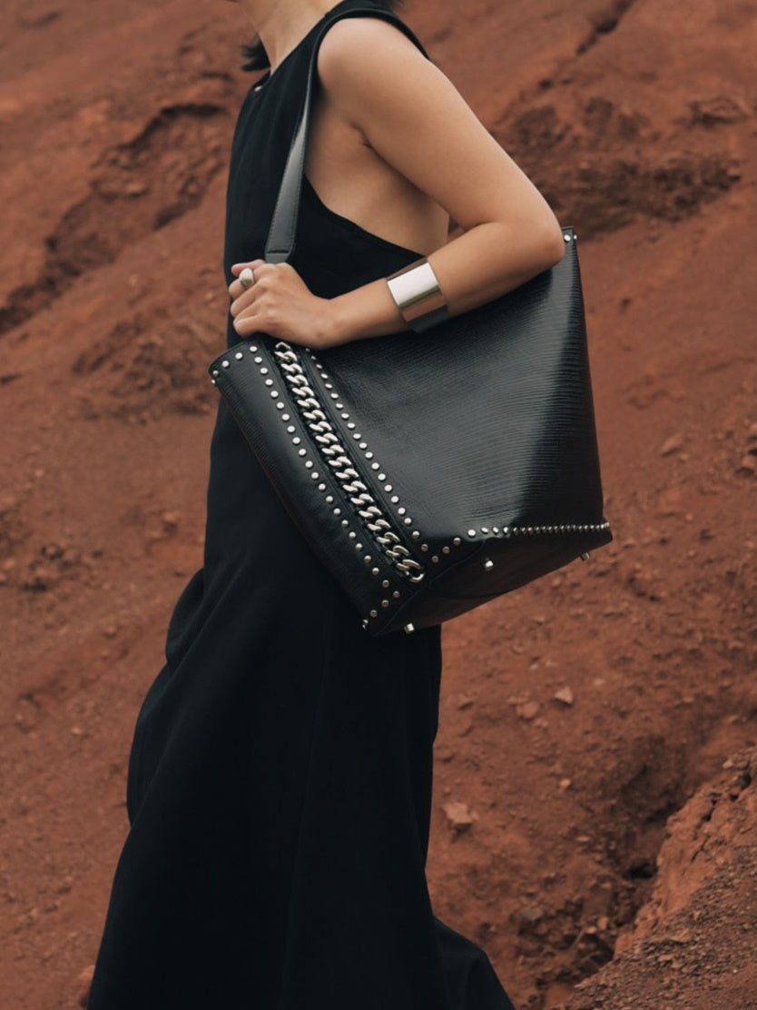 Leather Studs Glossy Metallic Bucket-Bag – ARCANA ARCHIVE