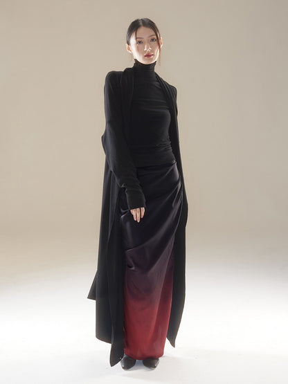 Bottle-Neck Drape Slim Simple Long Dress