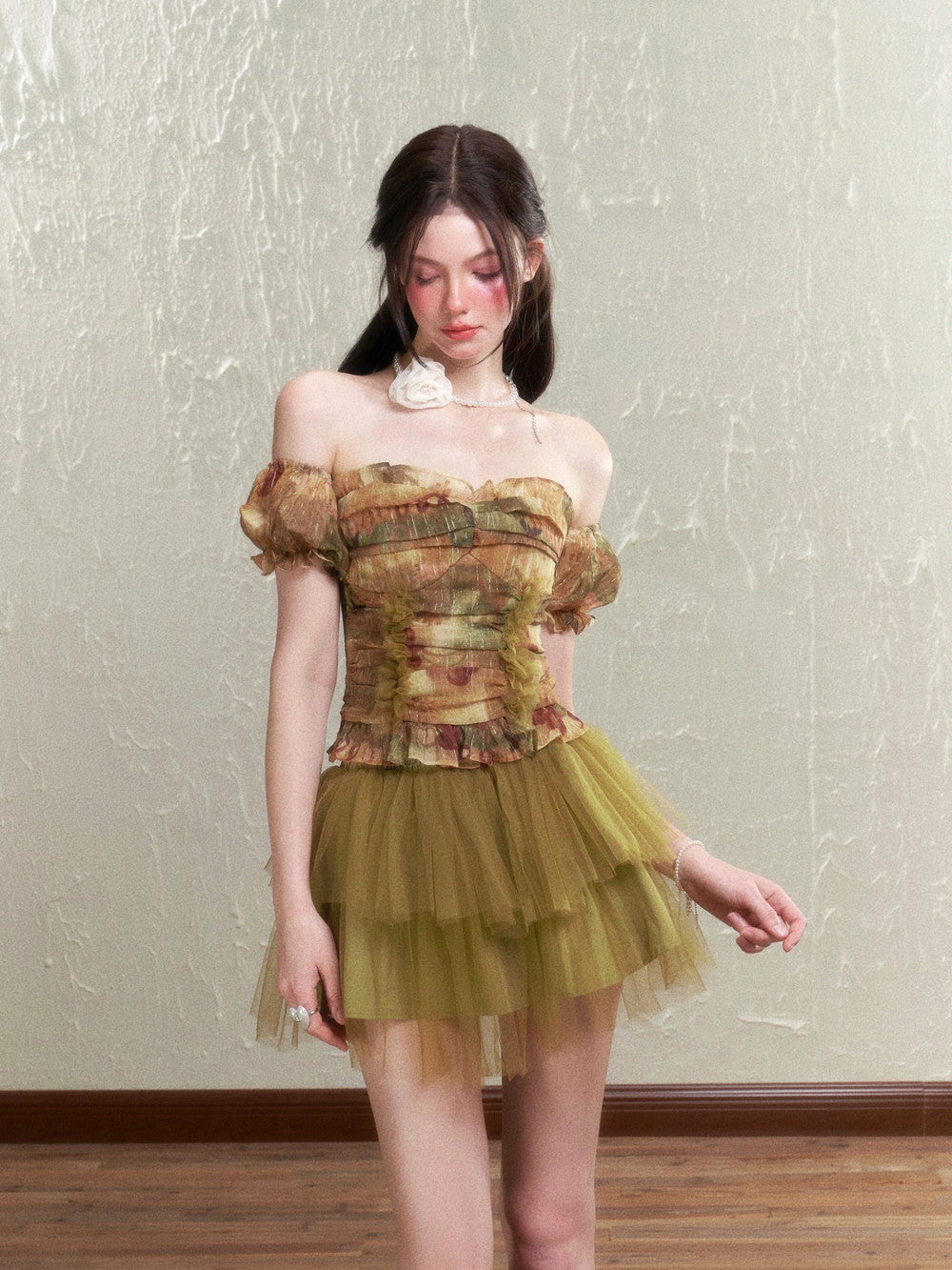 Retro Chic Rose Tulle Frle Tube-top-top-Skirt