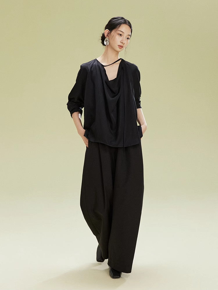 Simple Side-Leg Plain High-Waist Pants