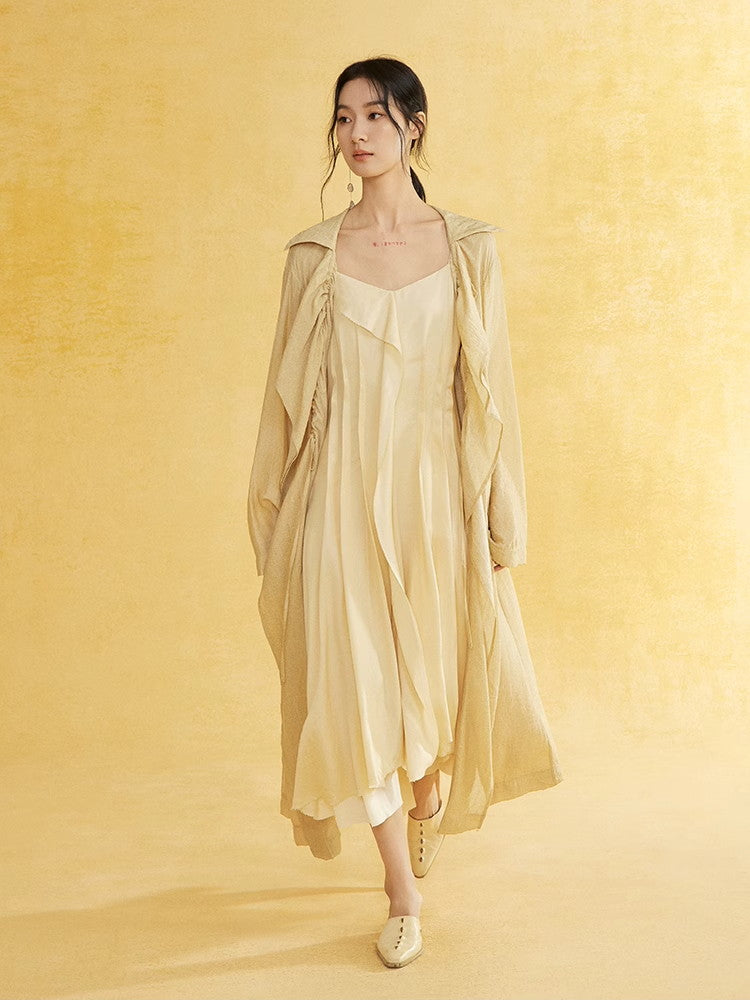 Retro Sheer Oversize Ruffle Wrinkled Long-Cardigan