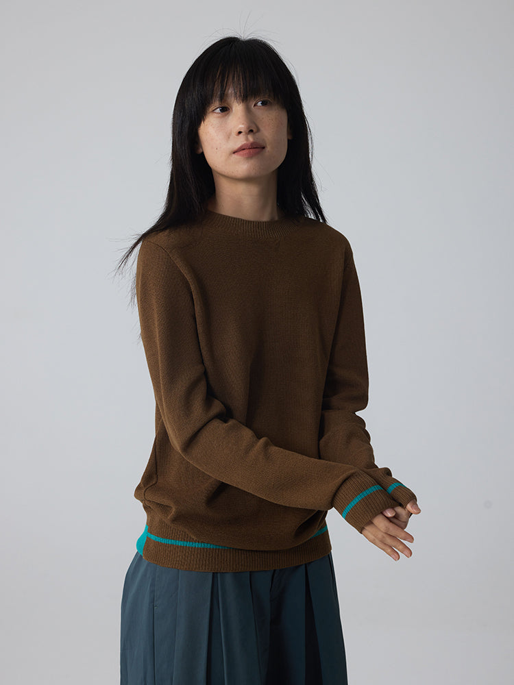 Chic Bi-Color Crew-Neck Plain Classic Knit