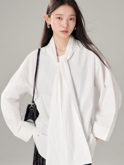 Long-Tie-Bluse Plain Oovresize Nichi Shirt