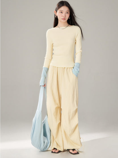 Drawstring Straight Casual Drape Pants